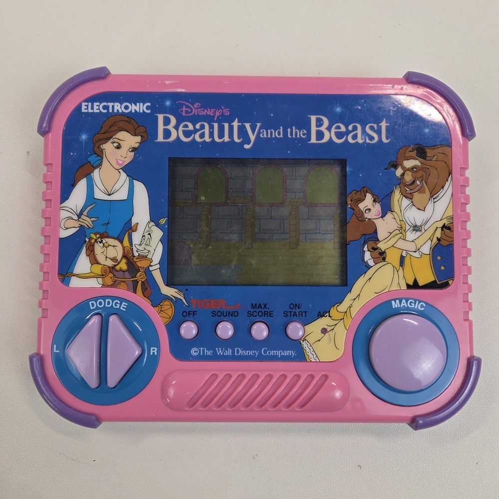VTG 1990 Disney Pink Beauty And The Beast Tiger Electronic Handheld Game WORKS